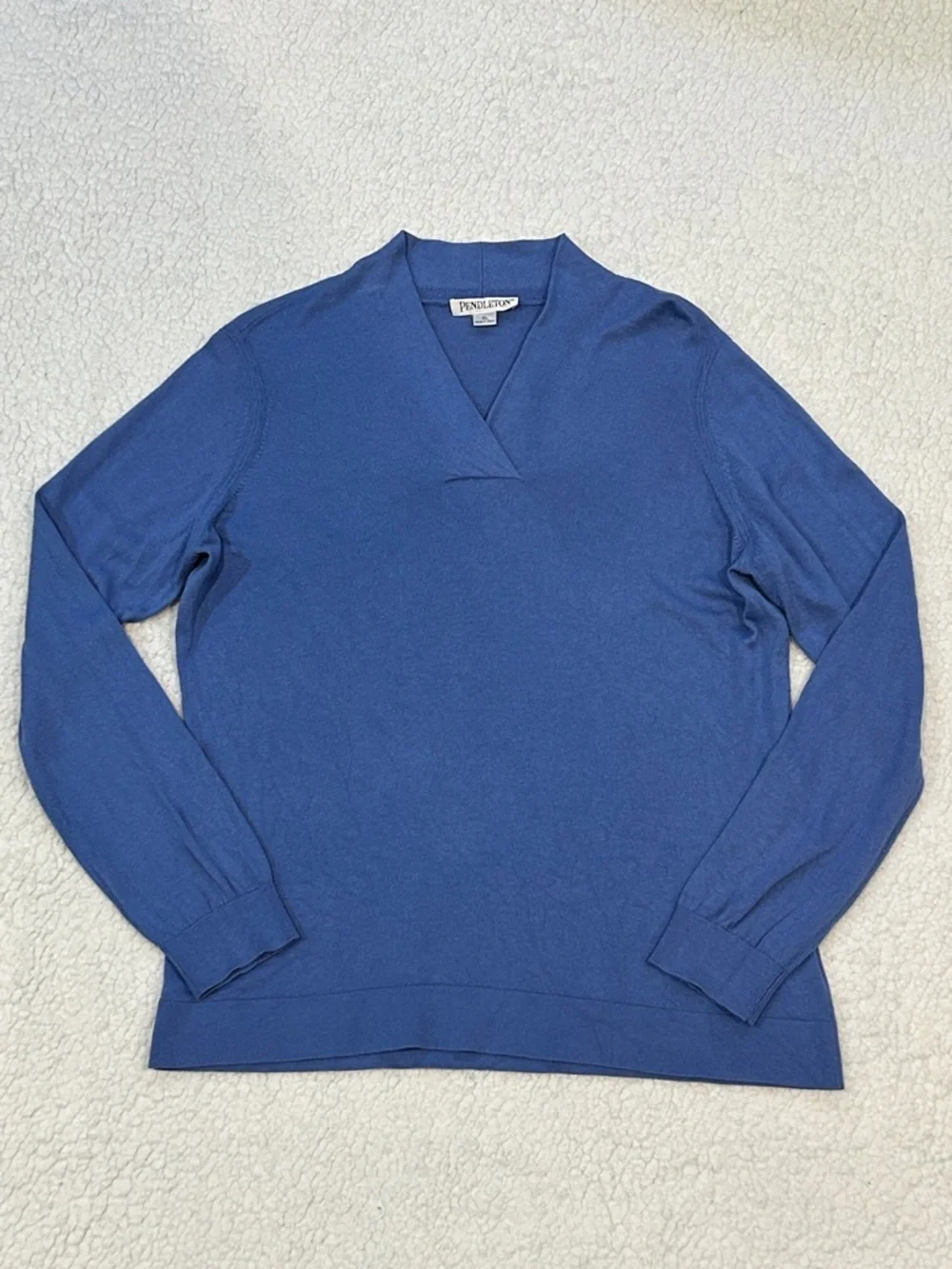 Pendelton V-Neck Silk Cashmere Cotton Long Sleeve Knit Sweater XL Blue